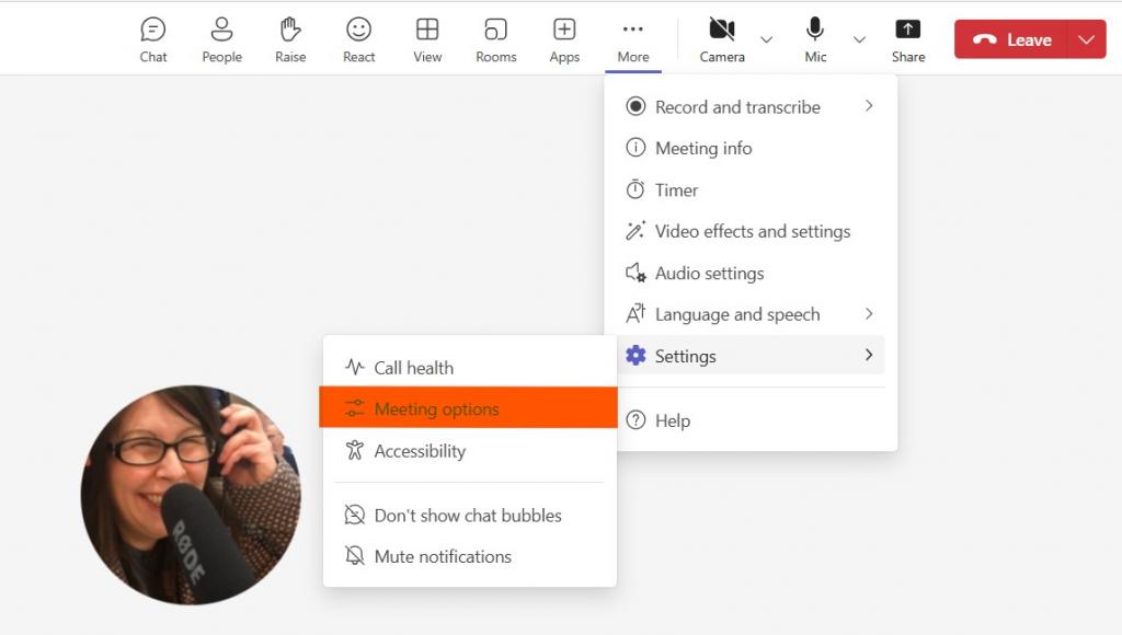 Image showing the link to the Meeting options.